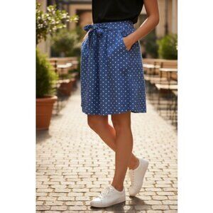 J CREW Fully Lined Blue Polka Dot Linen Skirt Ladies Size 2
